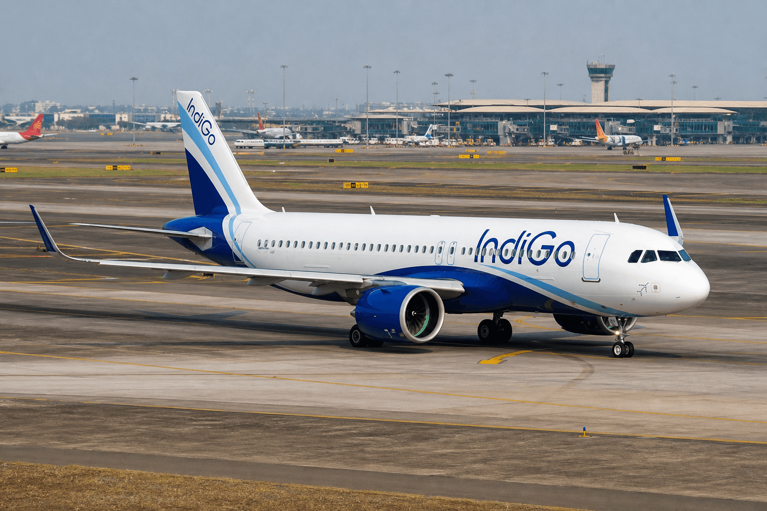 Airbus A320neo taxiing at airport in daylight