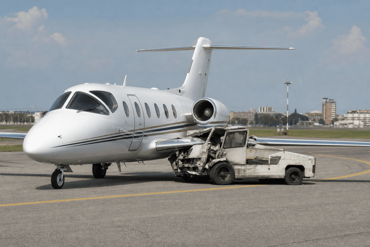 Airport vehicle slams into taxiing private jet at Milan Linate: video