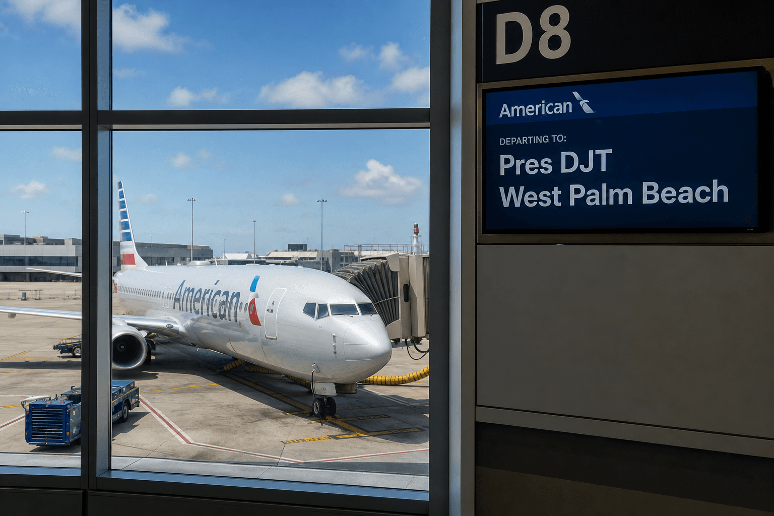 American Airlines Breaks Its Gate-Screen Pattern For Trump: West Palm Beach Now Appears As ‘Pres DJT’