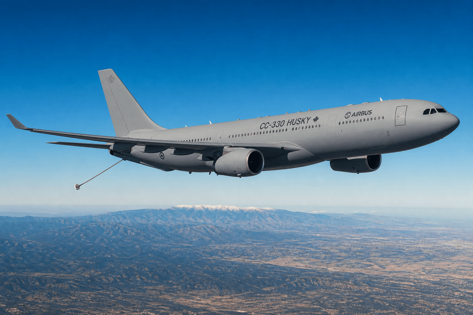 Canada's first newly built CC-330 Husky tanker completes maiden flight in Spain