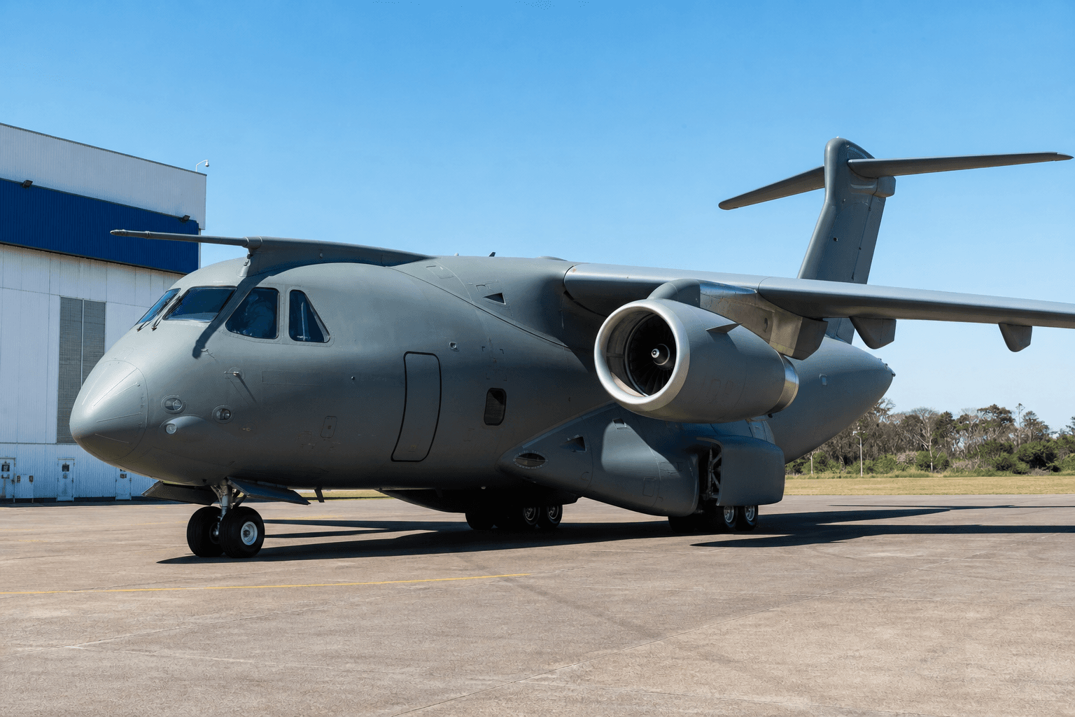 Embraer KC-390 Millennium aircraft on tarmac at Embraer facility during daytime