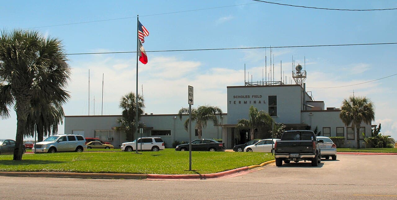 Electric aircraft taxiing at Scholes International Airport in Galveston, Texas