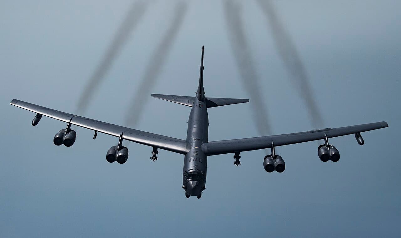 B-52H bomber taxiing at Edwards Air Force Base during daylight hours