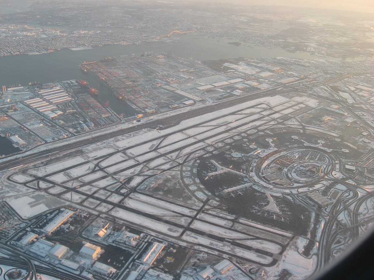 Advanced radar equipment scanning aircraft and vehicles on airport surface under low visibility conditions at Newark