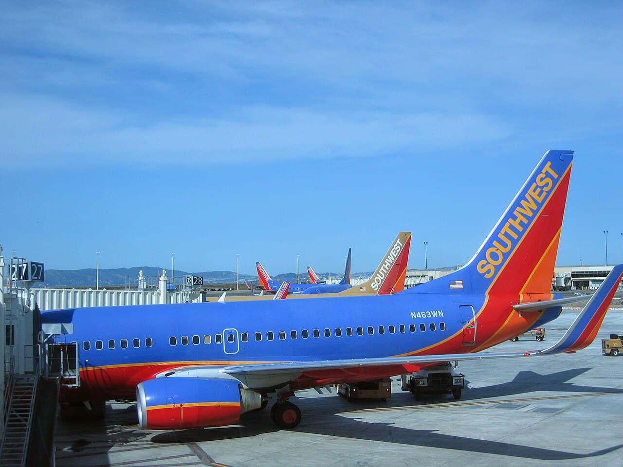 Southwest Airlines Boeing 737 taxiing at night at Las Vegas airport