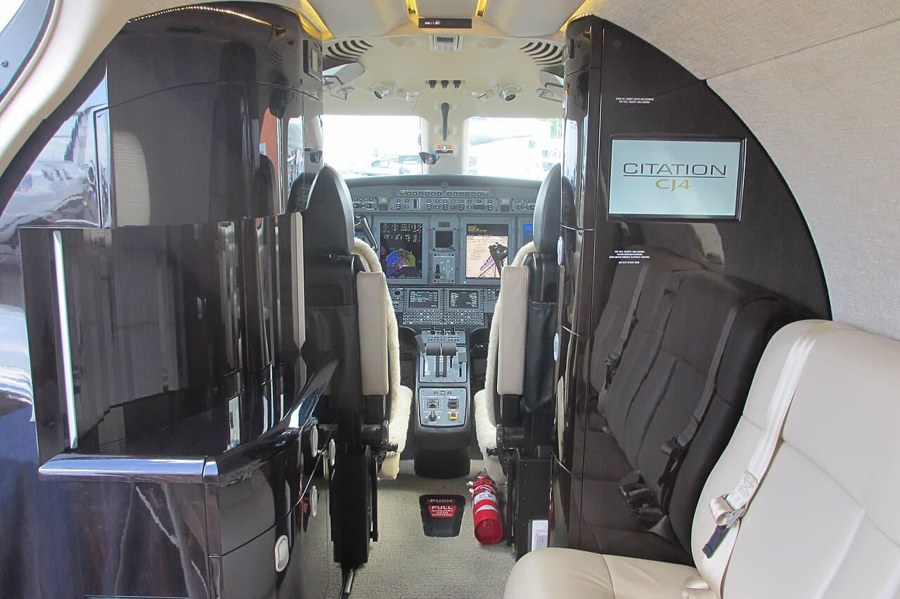 Cessna Citation CJ4 business jet on airport ramp during daylight