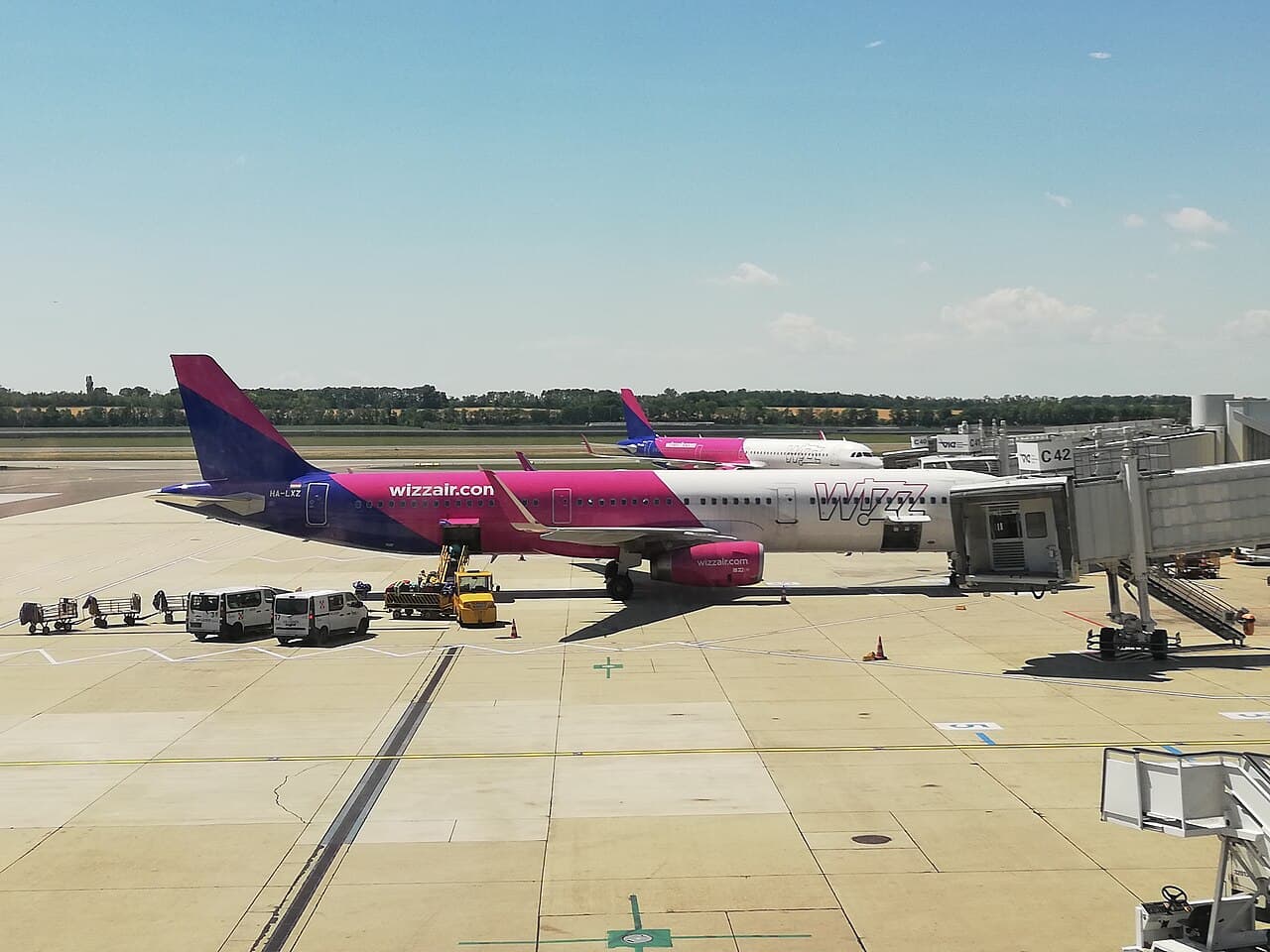 Wizz Air Airbus A320 on runway at European airport during daylight